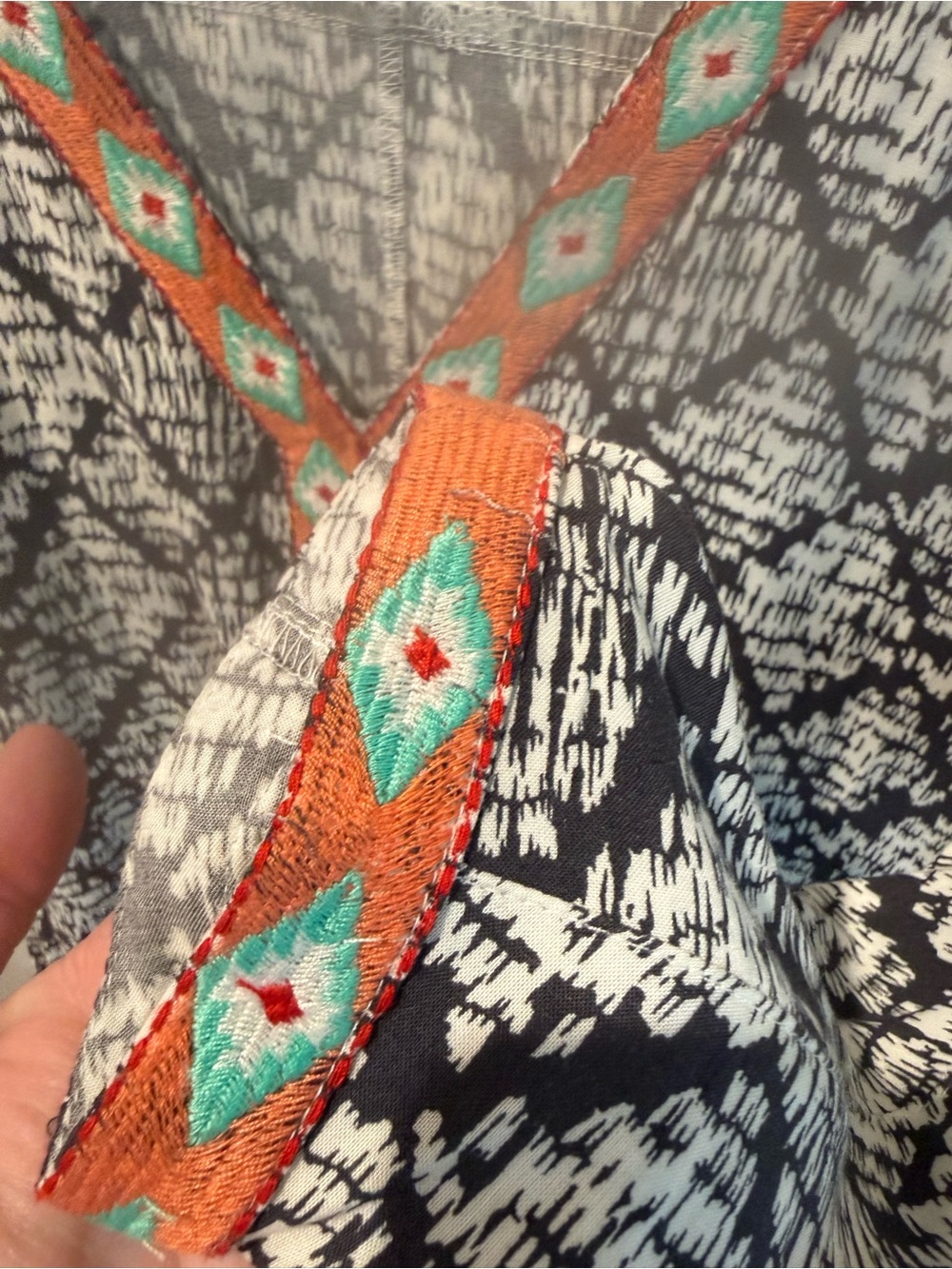 THML Black & White Printed Tunic with Coral & Turquoise Trim - Picture 5 of 6